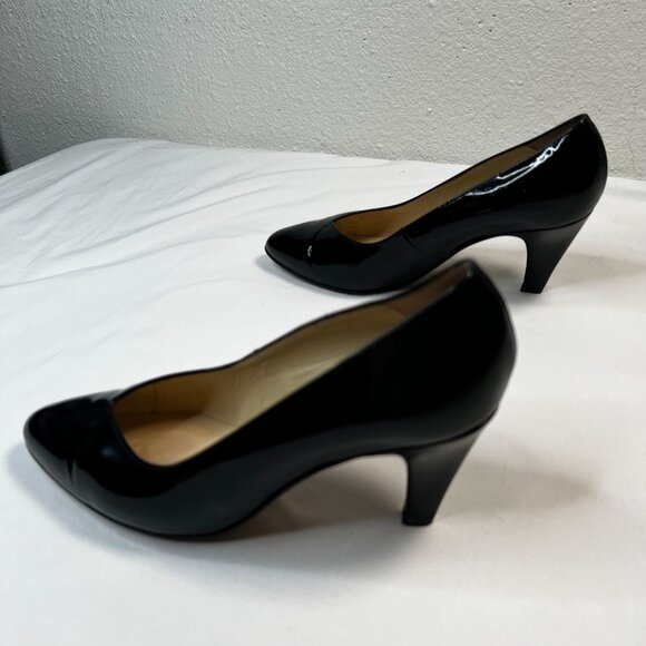 Bally Classic Patent Leather Pumps Cone Heel Almond Toe Black 5 - Picture 5 of 13